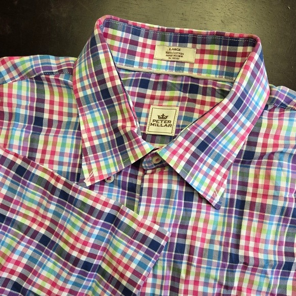 Peter Millar Other - Peter Millar Mens Large Plaid Short Sleeve Button Up Shirt Multicolor Cotton